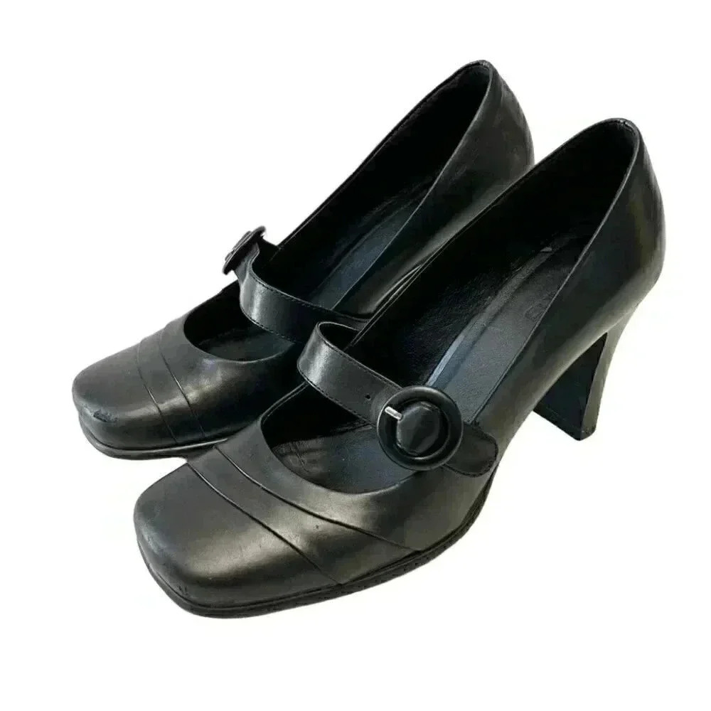 Vintage Spring High Heel Mary Jane Pumps Genuine Leather Black Size 7.5 EU 38 - Picture 4 of 15